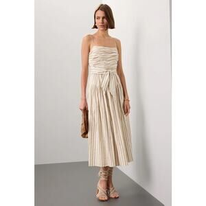$475 Toccin Cameron Ruched Midi Dress - Tan White - Size 0